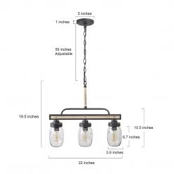 LNC Mason Jar Linear Chandelier - 3 Lights-Open Box
