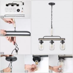 LNC Mason Jar Linear Chandelier - 3 Lights-Open Box