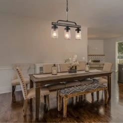 LNC Mason Jar Linear Chandelier - 3 Lights-Open Box