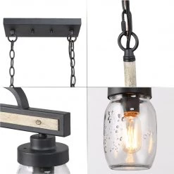 Lighting LNC Mason Jar Linear Chandelier - 4 Lights