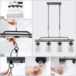 LNC HOME Mason Jar Linear Chandelier - 4 Lights-Open Box Lighting