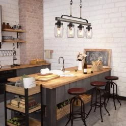 Lighting LNC Mason Jar Linear Chandelier - 4 Lights