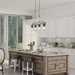 Lighting LNC Mason Jar Linear Chandelier - 4 Lights