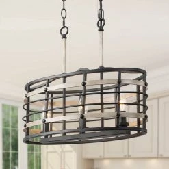 LNC Faux Wood Oval Cage Chandelier - 3 Lights Hot Sale