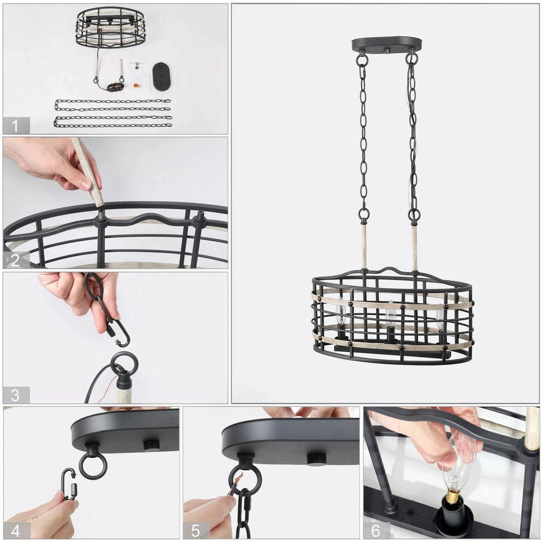 LNC Faux Wood Oval Cage Chandelier - 3 Lights Hot Sale 10 LNC Faux Wood Oval Cage Chandelier - 3 Lights Hot Sale