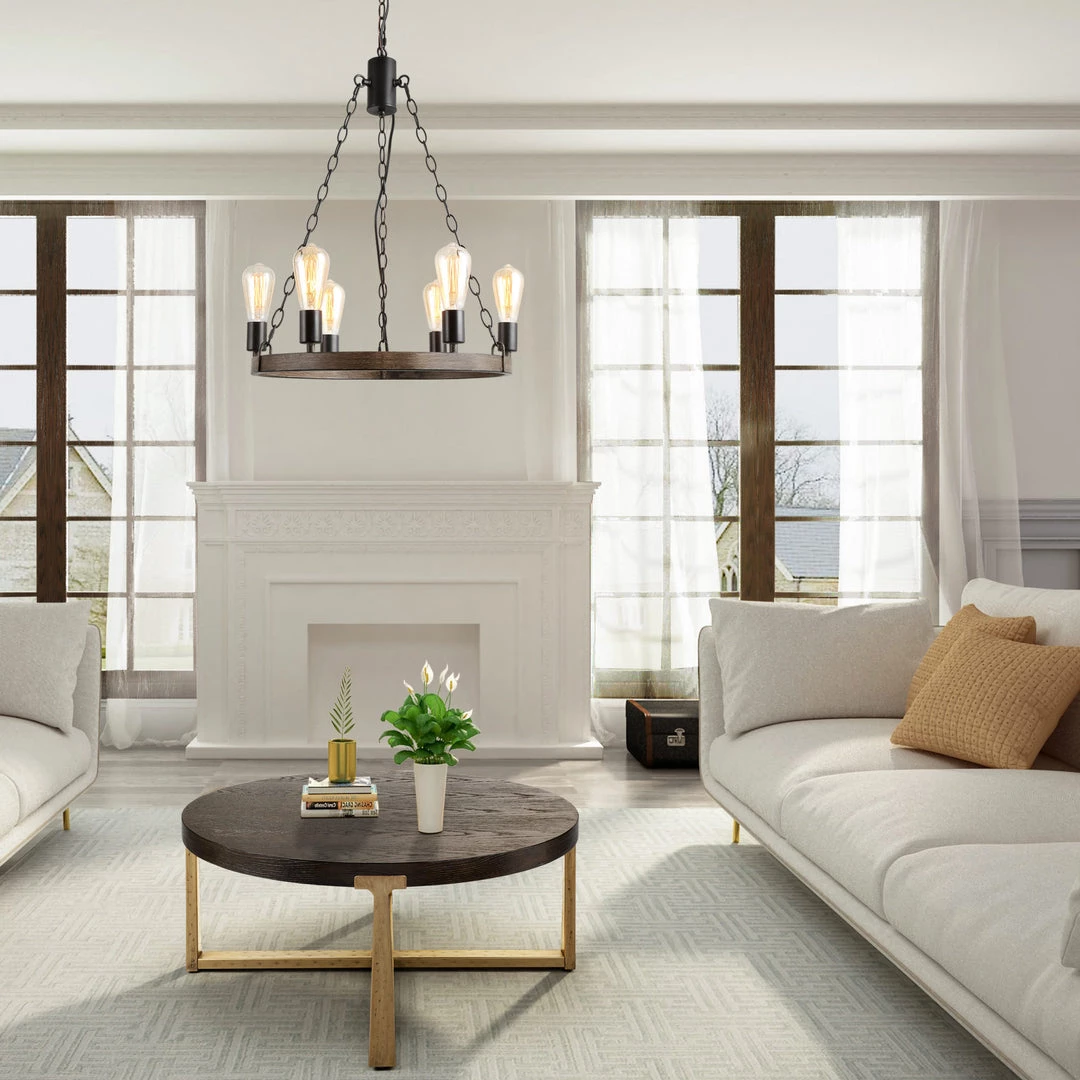 LNC Wagon Wheel Chandelier - 6 Lights-Clearance Lighting 5 LNC Wagon Wheel Chandelier - 6 Lights-Clearance Lighting