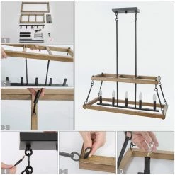 Lighting LNC Square Wood Chandelier Light - 5 Lights-Clearance