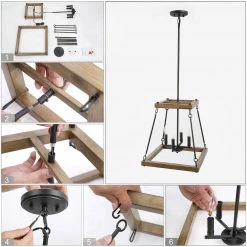 LNC Square Wood Chandelier- 4 Lights-Clearance