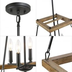 LNC Square Wood Chandelier- 4 Lights-Clearance