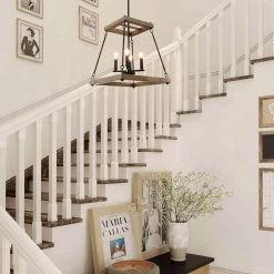 LNC Square Wood Chandelier- 4 Lights-Clearance