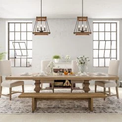 LNC Square Wood Chandelier- 4 Lights-Clearance