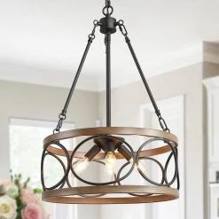 Lighting LNC Farmhouse Drum Chandeliers - 4 Lights-Open Box