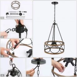 Lighting LNC Farmhouse Drum Chandeliers - 4 Lights-Open Box