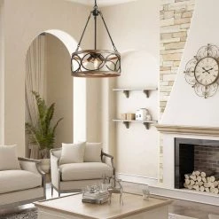 Lighting LNC Farmhouse Drum Chandeliers - 4 Lights-Open Box