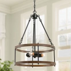 LNC Rustic Drum Chandelier - 3 Lights-Clearance