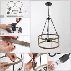 LNC Rustic Drum Chandelier - 3 Lights-Clearance