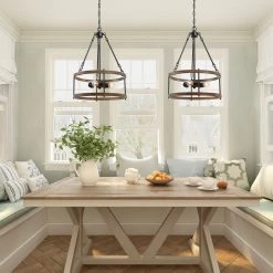 LNC Rustic Drum Chandelier - 3 Lights-Clearance