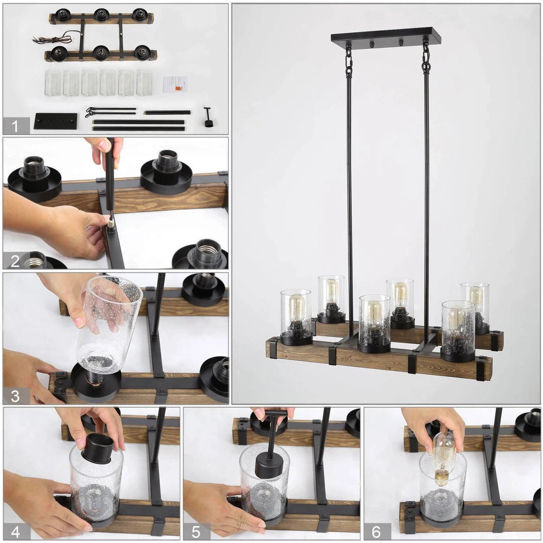 Lighting LNC Linear Wood Chandelier -Open Box 12 Lighting LNC Linear Wood Chandelier -Open Box