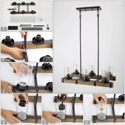 Hot Sale LNC Linear Wood Chandelier-6 Lights