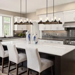 Hot Sale LNC Linear Wood Chandelier-6 Lights