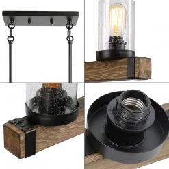 LNC Wood Iron Glass Chandelier-3 Lights Hot Sale