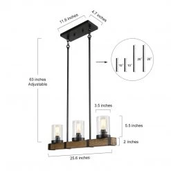 LNC Wood Iron Glass Chandelier-3 Lights Hot Sale