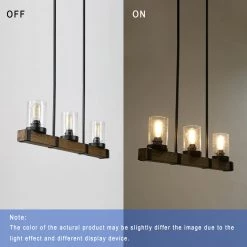 LNC Wood Iron Glass Chandelier-3 Lights Hot Sale