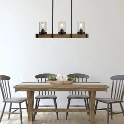 LNC Wood Iron Glass Chandelier-3 Lights Hot Sale