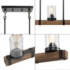 LNC Wood Iron Glass Chandelier-5 Lights-Open Box Lighting