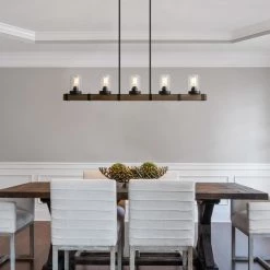 LNC Wood Iron Glass Chandelier-5 Lights Lighting