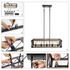 LNC Wood Cage Cross-iron Chandelier-5 Lights Hot Sale