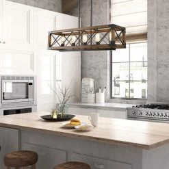 Lighting LNC Wood Cage Cross-iron Chandelier-Open Box