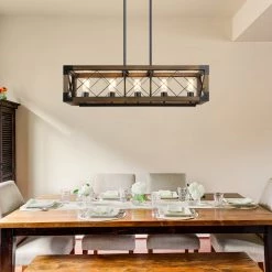 Lighting LNC Wood Cage Cross-iron Chandelier-Open Box