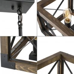 LNC Wood Cage Cross-iron Chandelier 3 Light Hot Sale