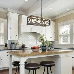 LNC Wood Cage Cross-iron Chandelier 3 Light Hot Sale