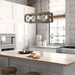 LNC Wood Cage Cross-iron Chandelier 3 Light Hot Sale