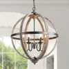 LNC Large Orb Wood Chandelier- 6 Lights
