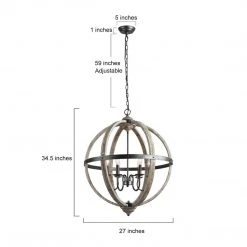 LNC Large Orb Wood Chandelier- 6 Lights