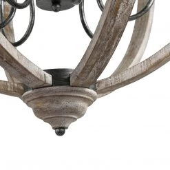 LNC Large Orb Wood Chandelier- 6 Lights