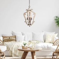 Lighting LNC Distressed Wood Chandeliers - 3 Lights-Open Box