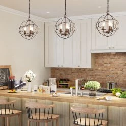 LNC Globe Orb Geometric Chandelier - 3 Lights-Clearance