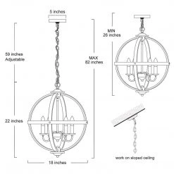Lighting LNC Globe Orb Geometric Chandelier - 4 Lights-Open Box