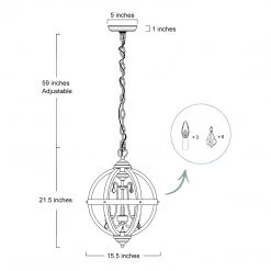 Lighting LNC Crystal Drop Globe Geometric Chandelier - 3 Lights-Open Box 15 Lighting LNC Crystal Drop Globe Geometric Chandelier - 3 Lights-Open Box