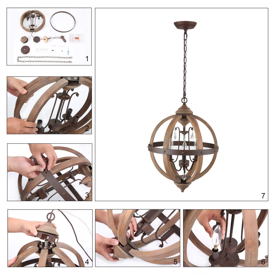 Lighting LNC Crystal Drop Globe Geometric Chandelier - 3 Lights-Open Box 9 Lighting LNC Crystal Drop Globe Geometric Chandelier - 3 Lights-Open Box