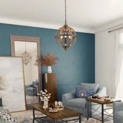 Hot Sale LNC Crystal Drop Globe Geometric Chandelier - 3 Lights