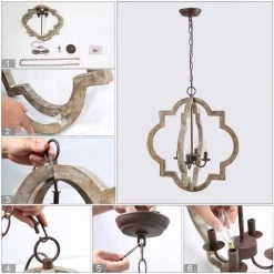 LNC Simple Round Lantern Chandelier Light - 4 Lights-Open Box Lighting