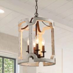 LNC White Farmhouse Drum Chandelier - 4 Lights Hot Sale