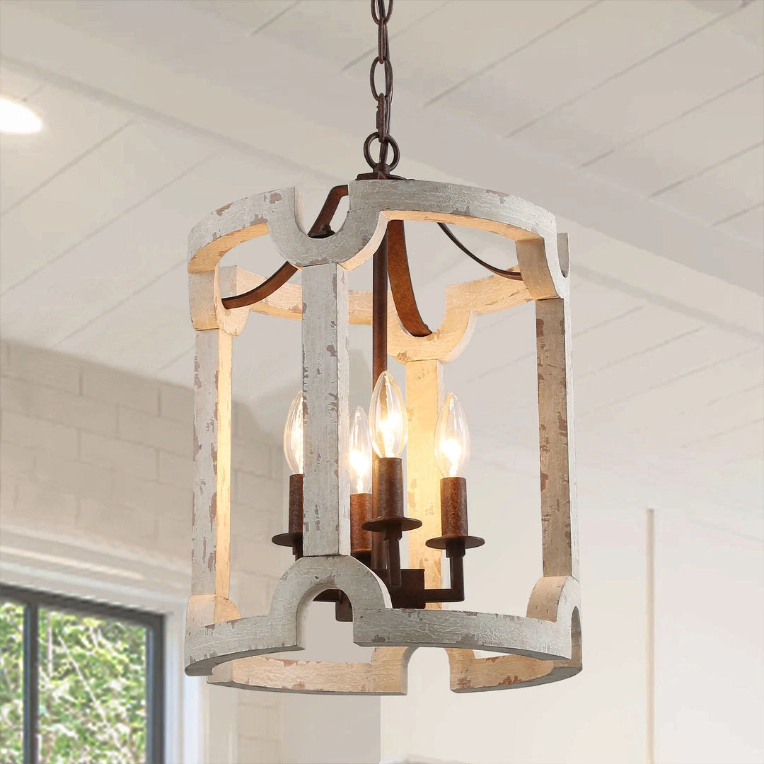 LNC White Farmhouse Drum Chandelier - 4 Lights Hot Sale 3 LNC White Farmhouse Drum Chandelier - 4 Lights Hot Sale