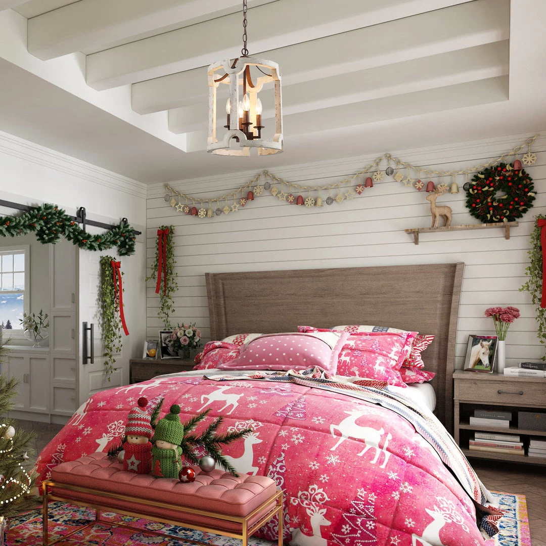 LNC White Farmhouse Drum Chandelier - 4 Lights Hot Sale 13 LNC White Farmhouse Drum Chandelier - 4 Lights Hot Sale