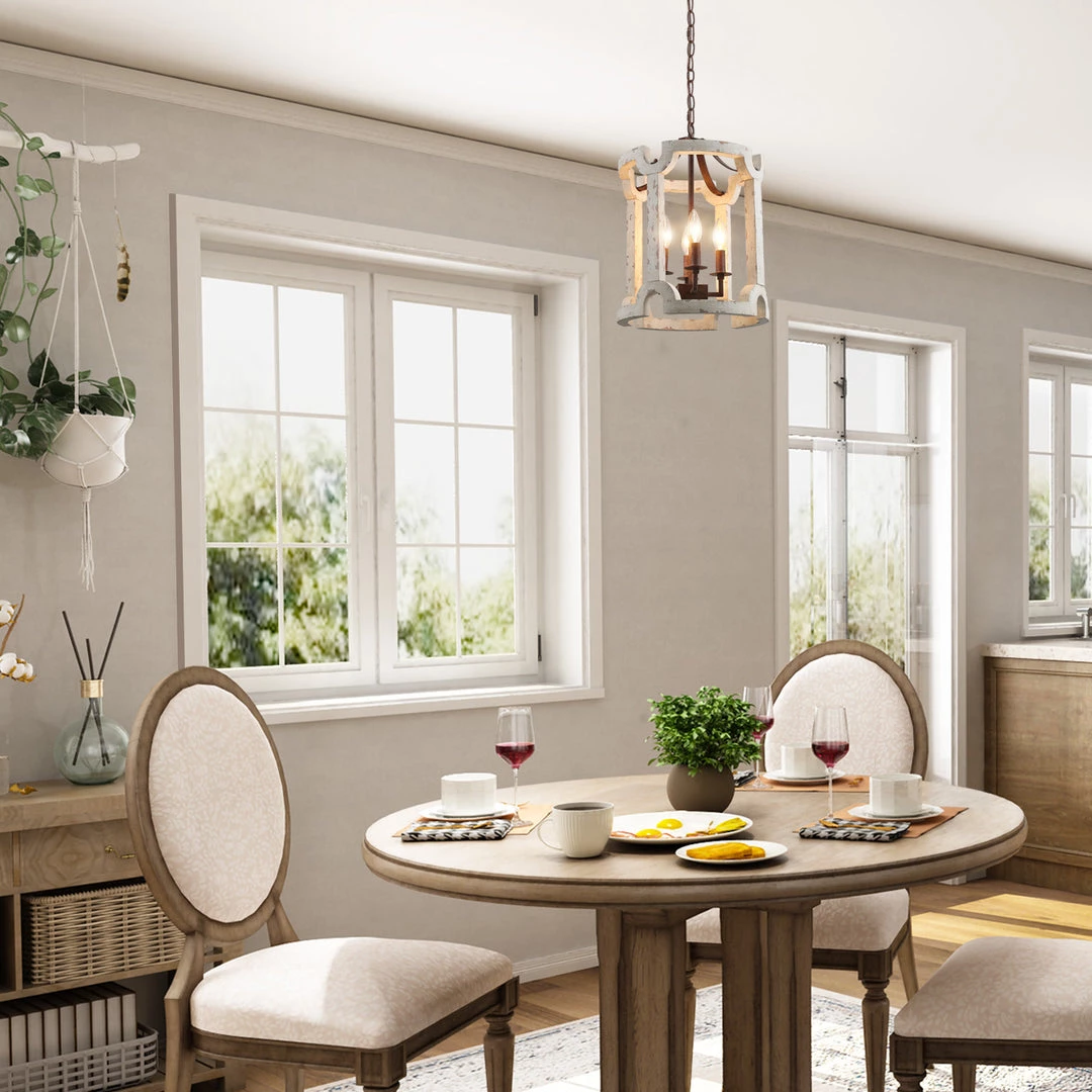 LNC White Farmhouse Drum Chandelier - 4 Lights Hot Sale 4 LNC White Farmhouse Drum Chandelier - 4 Lights Hot Sale